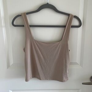 Sleeveless Square Neck Crop Tank Top - Taupe
